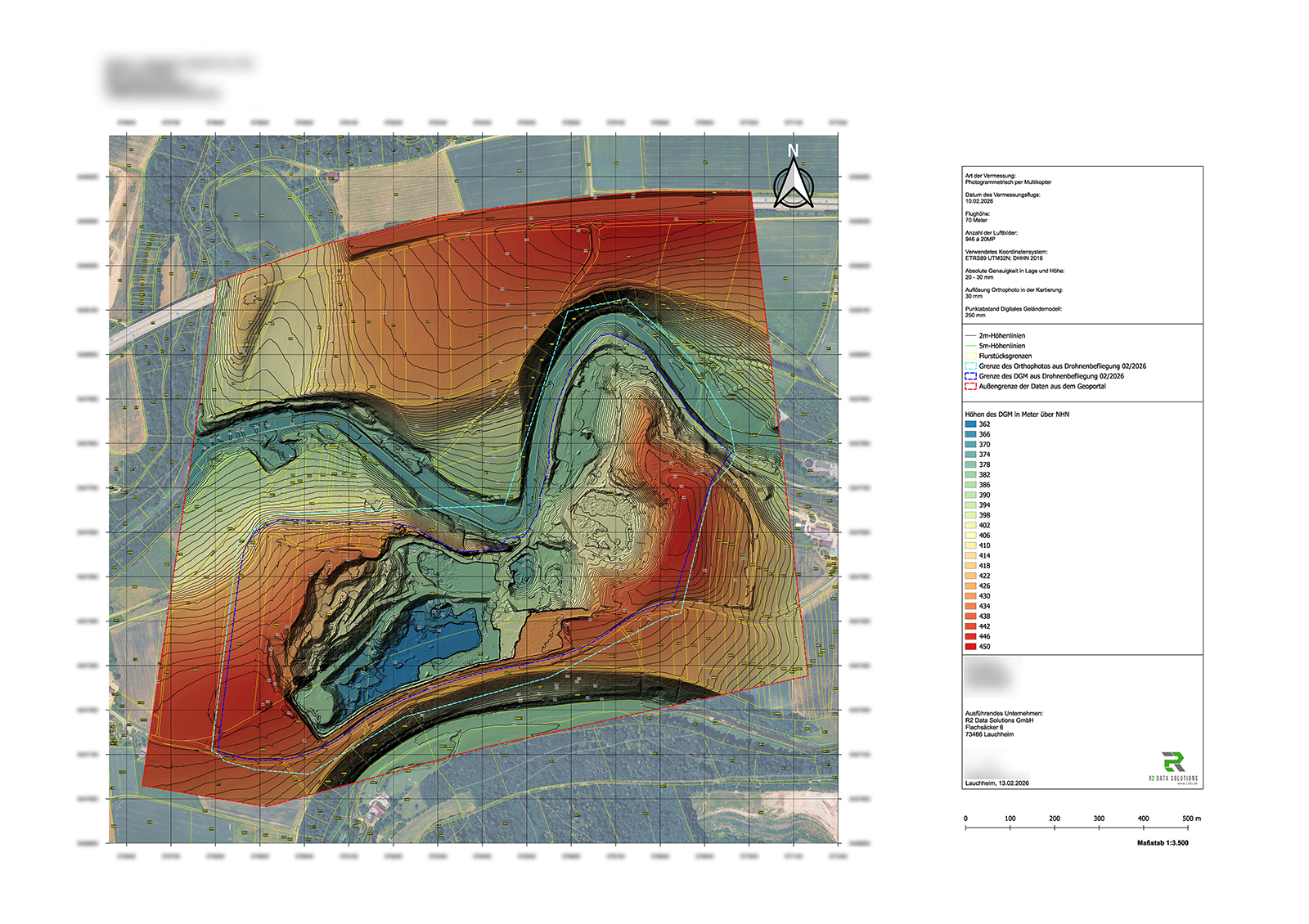 Topografische Kartierung_topographic Topografische Kartierung als PDF-Plan mit Orthophoto-Hintergrund und thematischen Layern wie Grenzen, Höhenlinien und Flächen